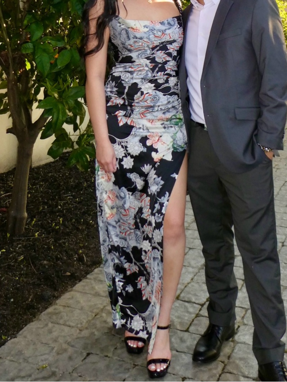 Fashion Nova Black Floral Maxi Dress with Pastel Accents